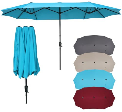 YOURLITE Parasol de Jardin Extérieur 4x2m,Grand Parasol de Jardin,Bleu | Parasol Double Rectangulaire avec Manivelle,Protection UV,Résistant au Vent,pour Piscine,Terrasse,Plage, sans Support