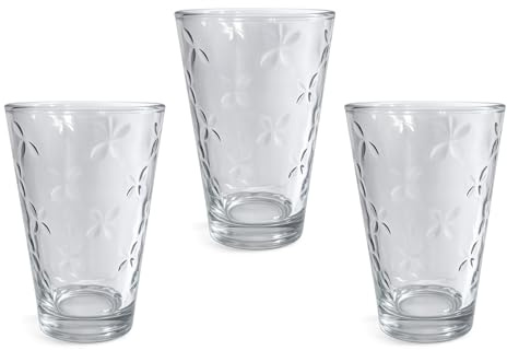 Trinkglas, Wasserglas – 300 ml mit Struktur – 3er-Set mit Blütenrelief | Für Saft, Wasser, Cocktail, Limonade – spülmaschinengeeignet – Longdrinkglas, Küchenzubehör, Gläser-Set – Seaside No.64