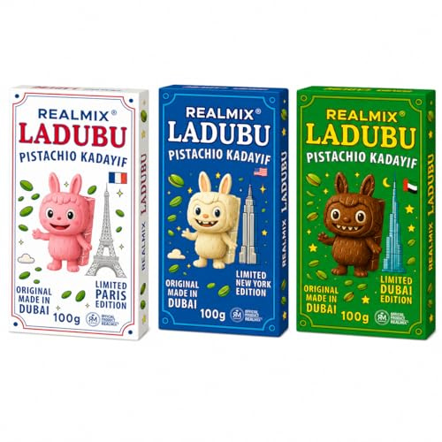 REALMIX LADUBU Cioccolato Di Dubai, Cioccolato Dubai Prodotto Negli Emirati (Cioccolato al Latte + Cioccolato Rosa + Cioccolato Bianco)