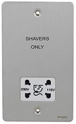 Schneider Electric Ultimate Flat Plate - Shaver Socket, Dual Voltage, 115/230 V, GU7290WSS, Stainless Steel with White Insert