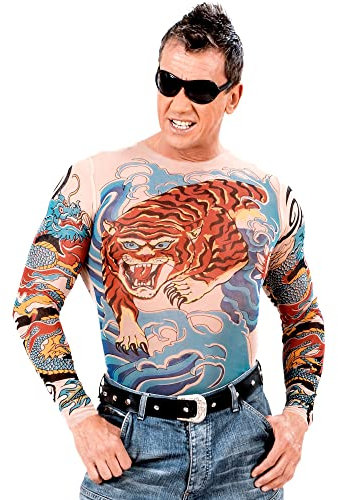 W WIDMANN MILANO Party Fashion 7122T - Tattoo Shirt Tiger und Drache, Fake Tattoos, Biker, Rocker, Gangster, Faschingskostüme, Karneval