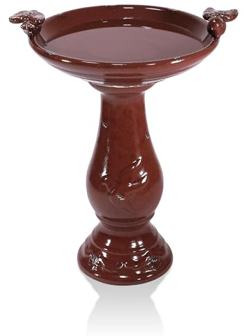 Alpine Corporation Bain d'oiseaux sur Pied en céramique Antique avec 2 Figurines d'oiseaux Rouge 61 cm