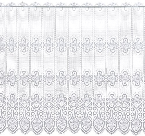 Plauener Spitze by Modespitze, Store Bistro Gardine Scheibengardine mit Stangendurchzug, hochwertige Stickerei, Höhe 83 cm, Breite 96 cm, Weiß