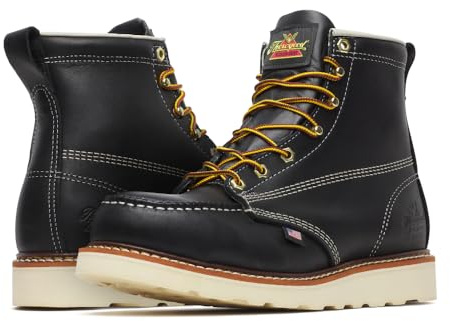 Thorogood American Heritage 6” Steel Toe Work Boots for Men - Full-Grain Leather with Moc Toe, Slip-Resistant Wedge Outsole, and Comfort Insole; EH Rated, Black - 10.5 D US