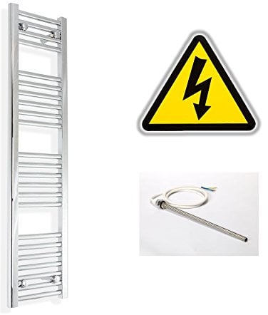 companyblue 200mm wide x 1200mm high Prefilled Electric Heated Towel Rail Radiator Flat Chrome Bathroom Warmer