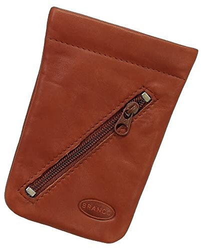 Leder Schlüsselglocke Schlüsseletui Schlüsseltasche Schlüsselmappe Schlüsselbeutel mit Reißverschlussfach Farbe Braun