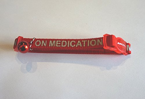 ON MEDICATION ANCOL REFLECTIVE SAFETY RELEASE CLIP MEDICAL ALERT CAT COLLAR RED
