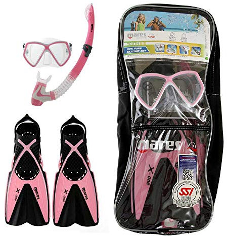 Mares Aquazone Set X-One Pirate, Set bestehend aus Maske, Schnorchel und Flossen für Kinder/Jugendliche, Unisex, Pink, XS