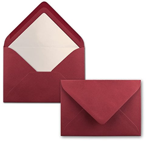 100 Briefumschläge Dunkel-Rot - DIN C6 - gefüttert mit weißem Seidenpapier - 90 g/m² - 11,4 x 16,2 cm - Nassklebung - NEUSER PAPIER