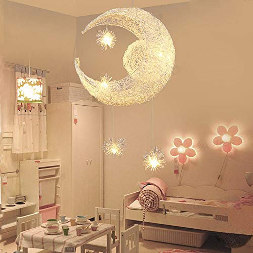 Hängeleuchte Mond Sterne LED Anhänger Lampe Aluminium Kronleuchter Deckenleuchte für Kinder Schlafzimmer Dekoration, 40 x 110 cm