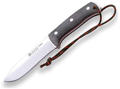 Joker Überlebensmesser Nomad CV125, Micarta Canvas Griff, 12,7 cm Klinge aus Böhler N695 Stahl, Schwarze Lederscheide, inkl. Parakord, Werkzeug zum Angeln, Jagen, Camping und Wandern
