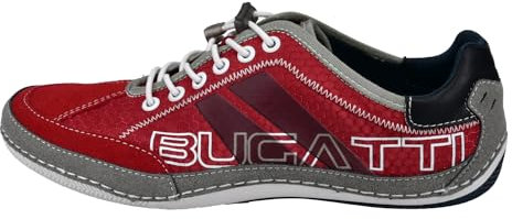 bugatti Herren Casual Sneaker mit Flexibler Sohle, Schnürschuh mit Memory Foam, Elastische Schnürsenkel, Rot, 46 EU