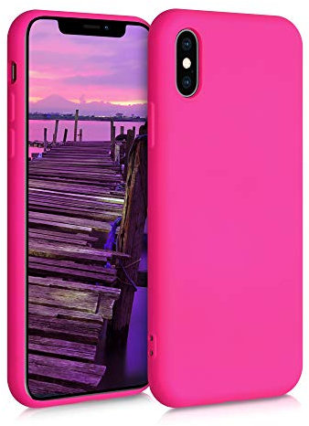 kwmobile Hülle kompatibel mit Apple iPhone XS Hülle - gummierte TPU Silikon Handyhülle - Schutzhülle für kabelloses Laden - Case in Neon Pink
