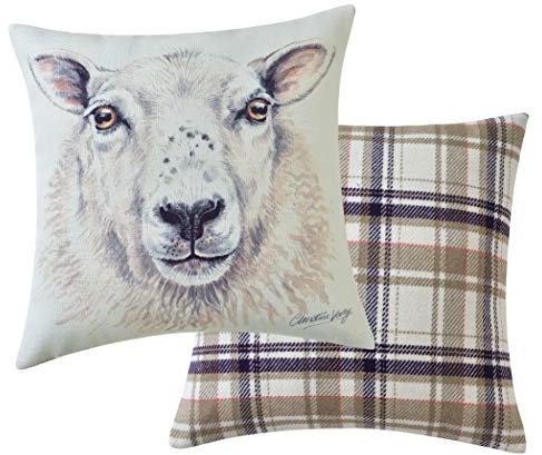 Maturi gefülltes Sitzkissen mit Schaf Tier Aquarell Bild Stuhl Sofa Kissen – 43 x 43 cm
