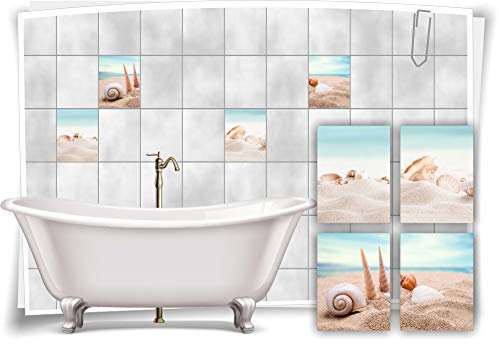 Medianlux Fliesen-Aufkleber SPA Wellness Muschel Sand Strand Ufer Himmel Bad WC Deko, 20x25cm fp5p421h-133889