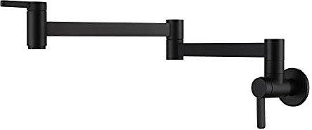 HomeLava Rubinetto a muro in ottone, Rubinetto da cucina nero a parete, Rubinetto riempitore per pentola, Pieghevole, Allungabile, Doppio snodo, 2 maniglie (nero)