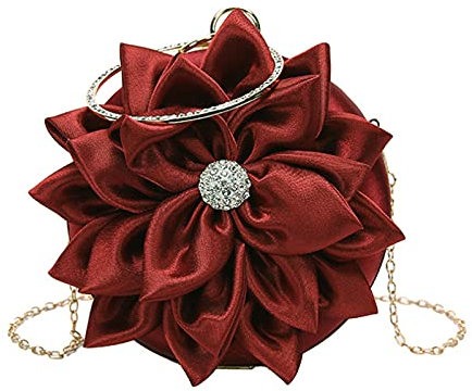 Buddy Pochette en satin doux en forme de rose pour femme, (Z-round Rouge), Small