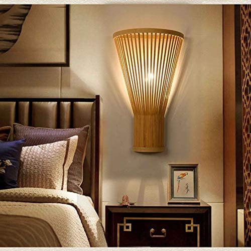 LANMOU Wandlampe Innen Bambus, Wandleuchte Rattan E27 Retro, Treppe Wandlampe Handgefertigtem Innendekoration Bambus Lampe, Korb Lampenschirm Nachttischlampe (Ohne Glühbirne)