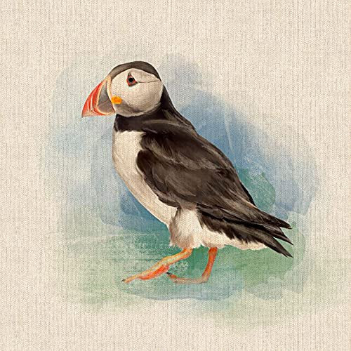 Aquarell-Tiere, Digitaldruck-Design, Baumwolle, reiche Leinen-Optik, Stoff für Wimpelkette, Jalousien, Basteln, Quilten, Patchwork und Polsterung, verkauft pro Panel (Papageientaucher)