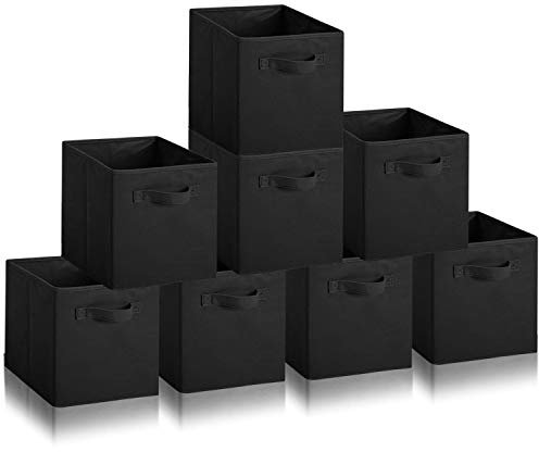 Hibtn Set of 8 Foldable Storage Box, Fabric with Handles Storage Cubes And Cloth Storage Organizer Drawer For Closet And Toys Storage,27 x 27 x 27 cm, Black