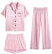 SWOMOG 3-teilige Satin Pyjama Set Damen Schlafanzug mit Knopf Frauen Seide Nachtwäsche Hausanzug Kurz Sommer Pyjama Set Rosa Large