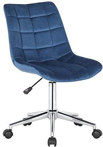 CLP Bürostuhl Medford Samt I Drehstuhl Für Home-Office I Schreibtischstuhl Höhenverstellbar Mit Drehfunktion, Metallgestell Und Rollen, Farbe:blau
