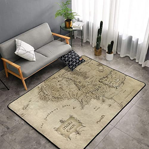 Gesey-R4T Mittelerd-Kartenmuster, Heimdekor-Teppich, weiche Bodenmatte, rutschfest, für Wohnzimmer, Schlafzimmer, Weiß, Einheitsgröße