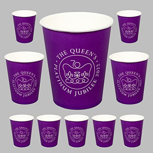 SHATCHI Queen's Platinum Jubilee Becher, Teller, Servietten, Tischdecke, Wimpelkette, britische Königliche Party, Jahrestag, Servietten, Geschirrdekoration, lila und weiß, 10 Stück