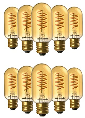 paul russells T45 LED Filament Edison Screw E27 Vintage Lights - Pack of 10 – 25W Equivalent Replacement 4W 250LM Lumens 1800K ES Decorative Cage Bulbs Non-Dimmable - Extra Warm White Retro