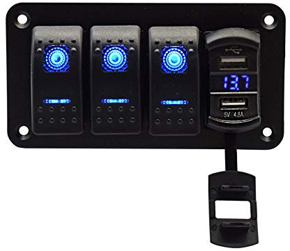 Pannello interruttore a bilanciere Riloer, interruttore del pannello di controllo a 4 posizioni, interruttore a bilanciere impermeabile, doppio caricatore USB 5V 4.8A