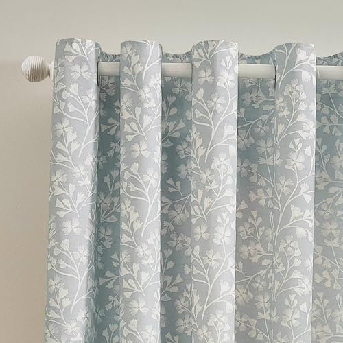 Catherine Lansfield Brooke Floral 66x90 Inch Lined Eyelet Curtains Two Panels Duck egg Blue
