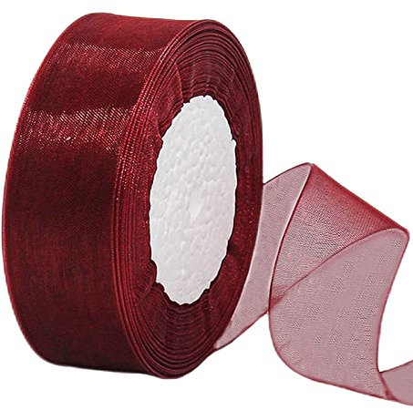 45m Organzaband Weinrot 38mm Breit Chiffo Geschenkband,Transparentes Organza Bänder Chiffonband Schleifenband Dekoband Geschenkverpackung Deko Band Tüllband für Weihnachten Hochzeit Taufe Geburtstag