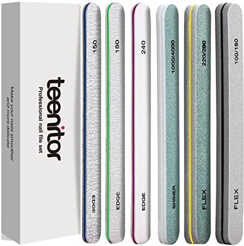 Teenitor Nail File Emery Boards for Nails, Professional Nail Files for Acrylic and Gel Nails, Nail Buffer Blocks for Natural Nails, Nail Filer for Women Home & Salon Use, Straight