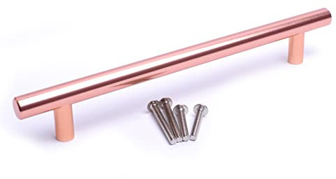 BSM Marketing Kitchen Cabinet Door Drawer Cupboard Knob Solid Rose Gold T Bar Handle (10, Hole Centres: 128mm)