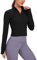 CRZ YOGA Women's Butterluxe 1/2 Zip Long Sleeve Shirts Sports Crop Tops Gym Sweatshirt Running Cropped Jacket Pullover with Thumbhole Black 16