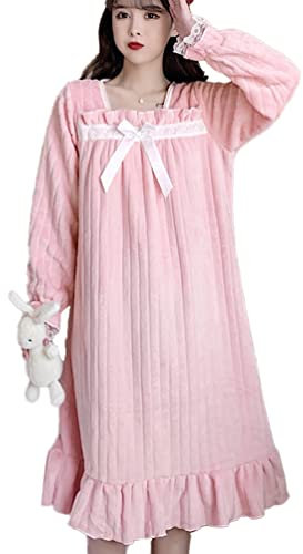 OKSakady Donne Ragazza Coral Fleece Camicia da Notte Pizzo Principessa Abito da Notte Autunno Inverno Pigiama Flanella Nightdress