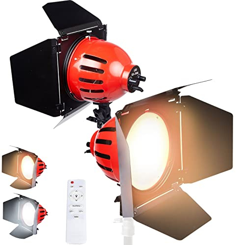 LED Video Licht Dimmbare Zweifarbige Dauerbeleuchtung 3000K-6500K Rotkopf Scheinwerfer mit Scheunentür und Fernbedienung, für Studio, YouTube Outdoor Video Fotografie Beleuchtung Kit