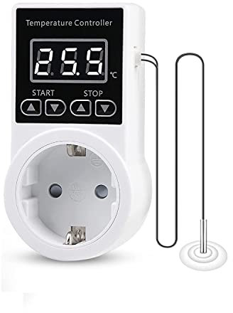 Oniissy 2 Pack Digitaler Temperaturregler Steckdosen Thermostat Temperaturschalter: Heizungsthermostat Temperaturregler mit Zeitschaltuhr,Wasserdicht Thermostat Heizung LCD mit Fühler für Gewächshaus