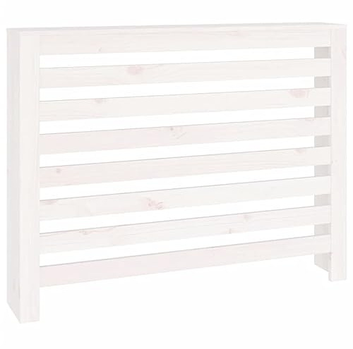 vidaXL Solid Pine Wood Radiator Cover - White - with Additional Shelf Space - Modern Slat Design - 108.5x19x84 cm