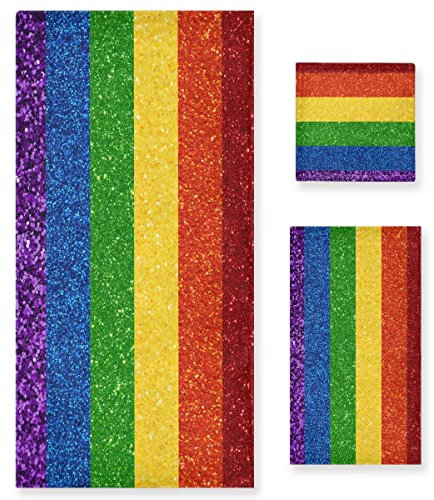 RPLIFE Glitzer-Regenbogen-Handtücher-Set, weich und saugfähig, enthält Badetücher + Handtücher + Waschlappen, Haarhandtuch für Hotel, Zuhause, Küche, Fitnessstudio