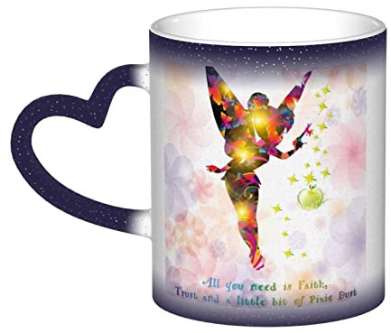 Lawenp Kaffeetasse für Tinkerbell Ändern der magischen Farbtemperatur Wärmeempfindliche Kaffeetassen (11oz) Blau