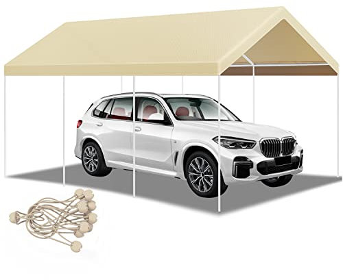 Copertura di ricambio per tettoia per auto coperta, 3,5 x 5,8 m, per esterni, per tenda, feste, garage, riparo con 26 elastici a sfera (solo copertura, telaio non incluso) cachi