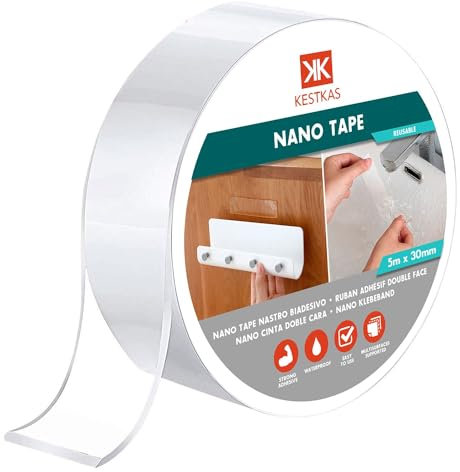 KESTKAS Doppelseitiges Klebeband Extra Stark 30mm x 5m - Nano Tape - abwaschbar - multifunktional - rückstandsfrei - Nanoband - wiederverwendbar