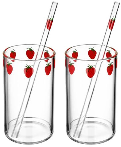 RORPOIR 2 Juegos De Tazas De Café Transparentes De Vidrio De Fresa con Tapas Vasos De De Vidrio Jarra De Cerveza De Vidrio Vasos De Lata Vasos De Fresa Botella De Café Taza