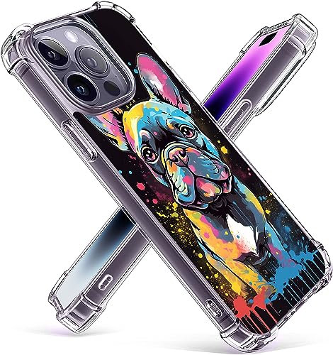 Gifun Hard PC Bumper Shockproof Clear Soft Slim Design Pattern Case for iPhone 14 Pro Max 6.7inch Cover - Color Graffiti French Bulldog