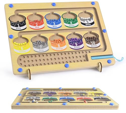 Victse Montessori Magnetspiel, Magnetisches Farb und Zahlenlabyrinth Spielzeug ab 2 3 4 5 Jahre Jungen, Sortierspiel Holzspielzeug Kinderspielzeug Motorikspielzeug Geschenk Mädchen Junge 2-5 Jahre