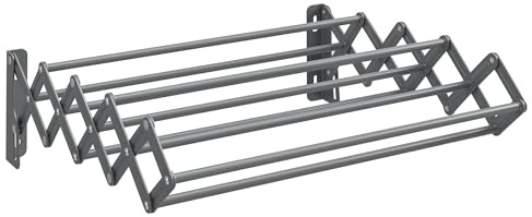 SONGMICS Clothes Drying Rack, Wall-Mounted Drying Rack Clothing, Small Accordion Laundry Rack, 9 Staggered Hanging Rods, Expandable and Retractable, Dove Gray ULLR802G01