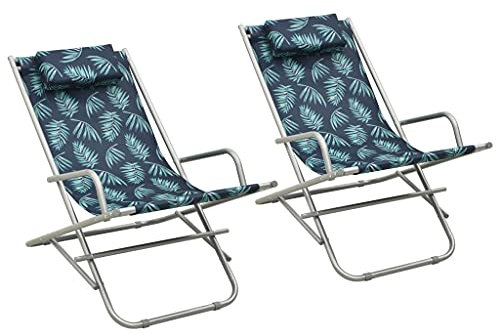 FIRBNUS Schaukelstühle 2 STK. Stahl Blattmuster Schaukelsessel Schwingliege Outdoor Sonnenliege Klappbar Gartenliege Klappbar Gartenstuhl Klappbar Gartenmöbel Schaukelstuhl Outdoor Schwingstuhl