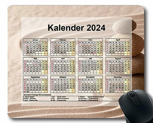 YENDOSTEEN Mauspad mit Kalender 2024,Lampenlicht Herz 2024 Kalender Horizontale Version Natur Gaming Mauspad Kalender 056