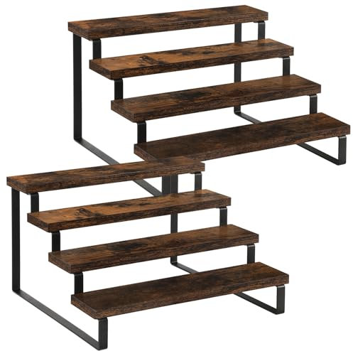 YINMIT Holzausstellungsständer, mehrlagiger Parfümständer und Kölner Organizer, 4-stöckiger Gewürzorganizer, rustikales Kerzendisplayboard (4 Ebenen, 2 Stück)